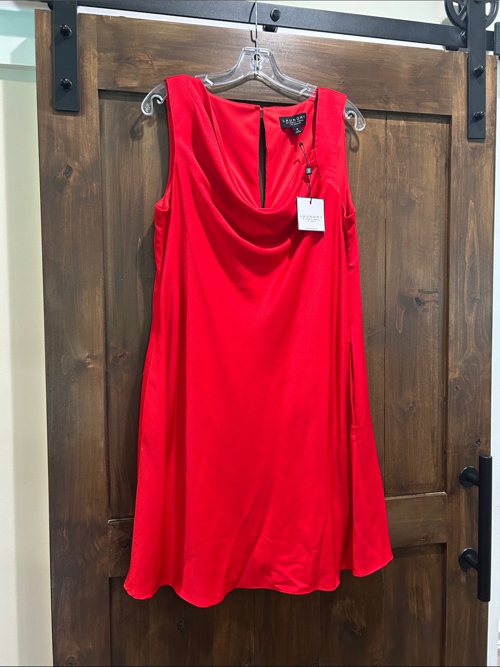 A80 NWT Laundry By Shelli Segal Red Cowl Neck Mini Dress Size 10 Has pockets!!